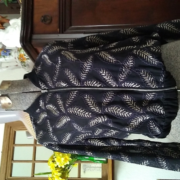 Zara Embroidered Leaf Semi-Sheer Lightweight Bomber Jacket - Picture 9 of 14